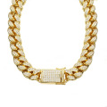Custom Hot Sale Hip Hop Necklace Cadenas 18mm Diamond Cuban Chain Golden Necklace Stainless Steel Gold Jewelry